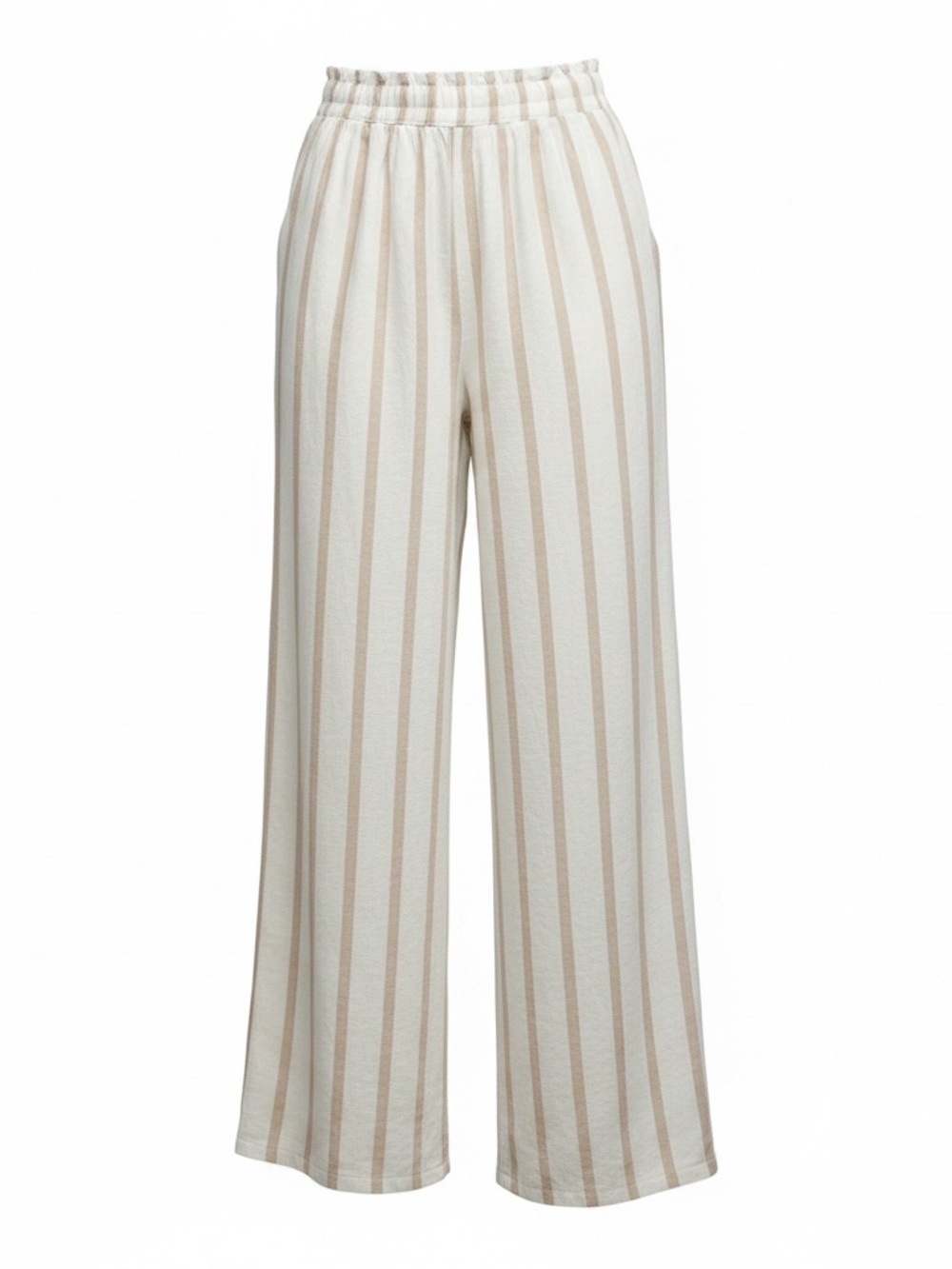 High-Rise Wide-Leg Striped Pants in Cream & Tan